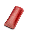Large leather glasses case, red croc, front