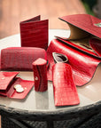 large leather glasses case, red croc, with matching accessories