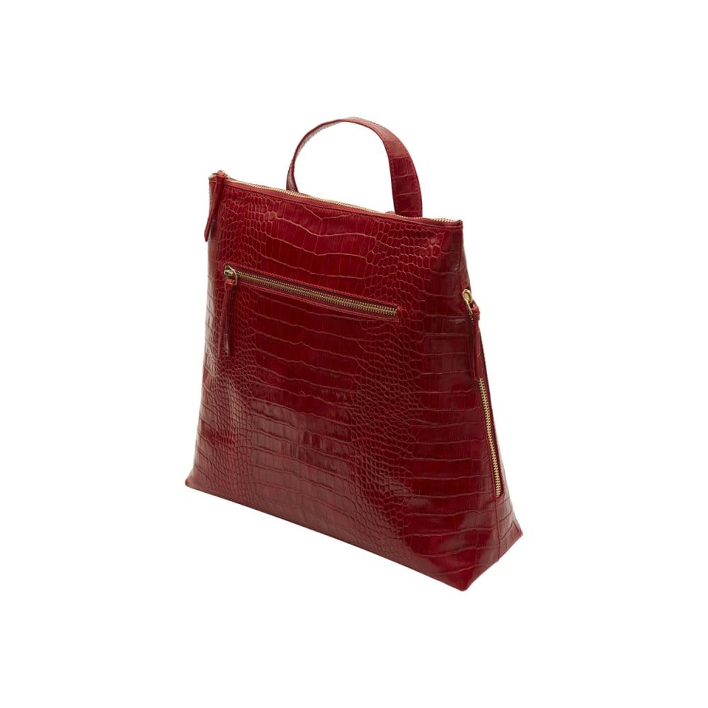 Leather 13" laptop backpack, red croc, side