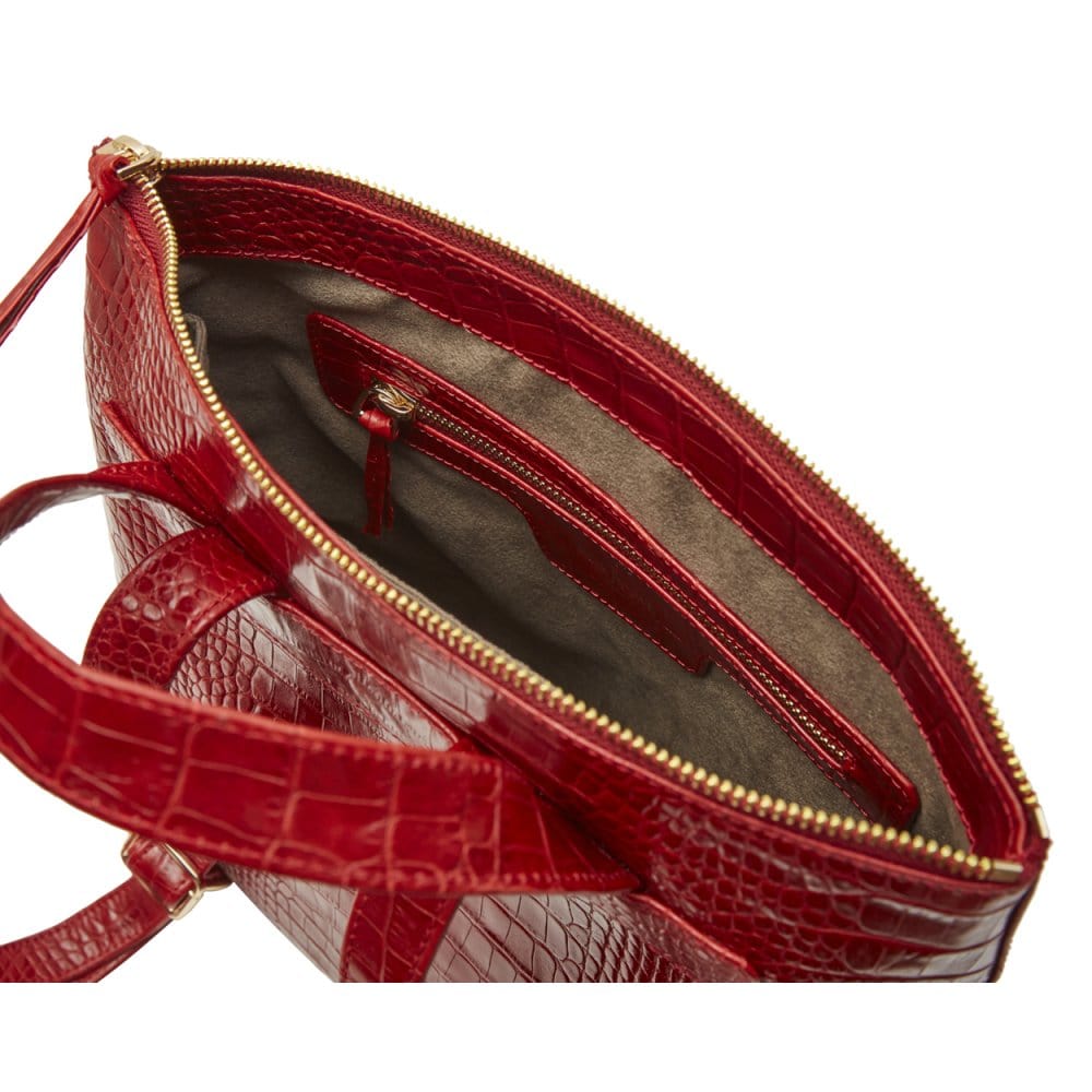 Leather 13" laptop backpack, red croc, inside