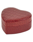 Leather heart shaped jewellery box, red croc, side