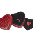 Leather heart shaped jewellery box, red croc, inside