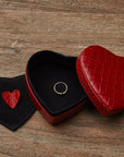 Leather heart shaped jewellery box, red croc, lifestyle
