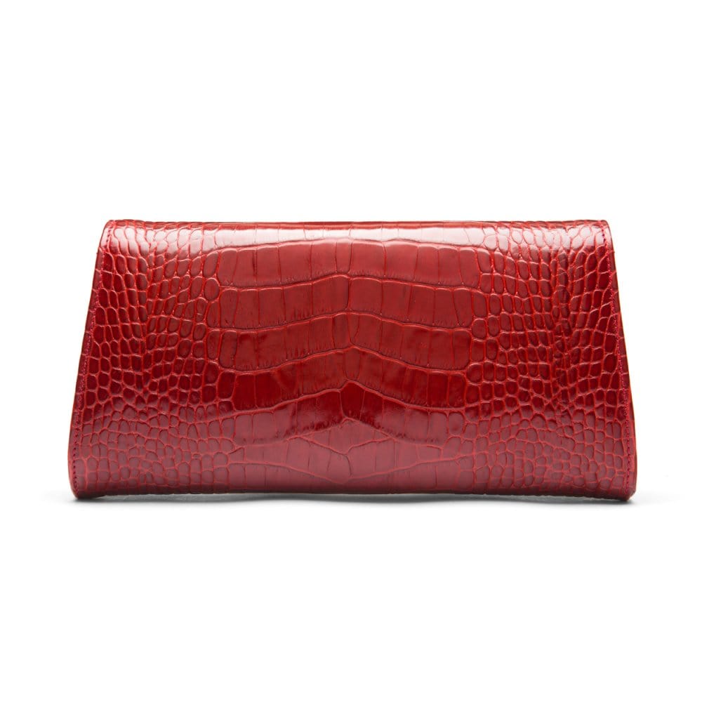 Leather clutch bag, red croc, back