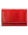 Small leather A4 portfolio case, red croc, front