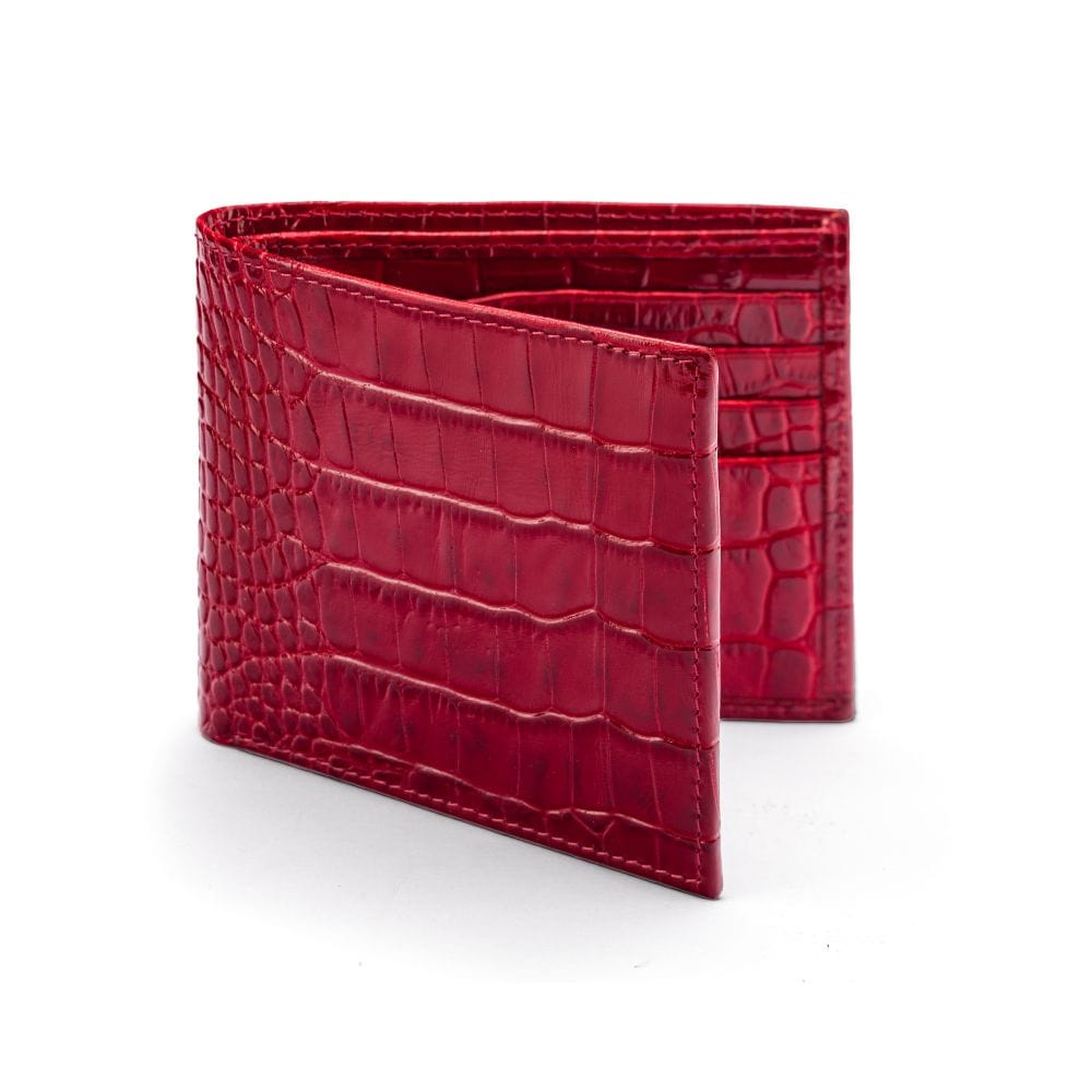 RFID leather wallet for men, red croc, front view