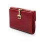 Leather purse with brass clasp, red croc, front view
