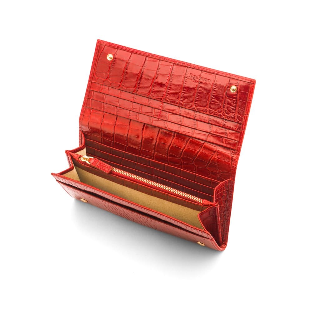 Leather Mayfair concertina purse, red croc, inside
