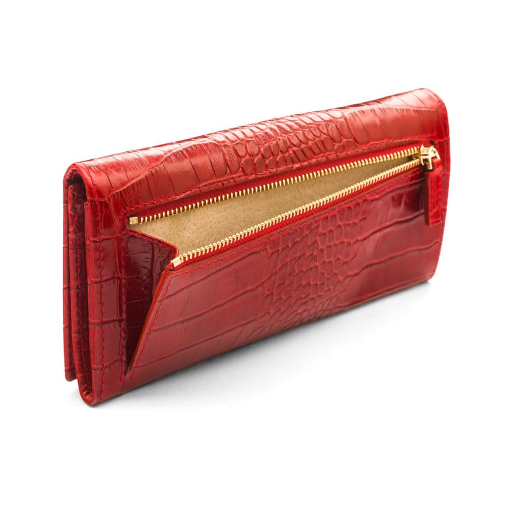 Leather Mayfair concertina purse, red croc, back