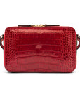 Compact crossbody bag, red croc, back