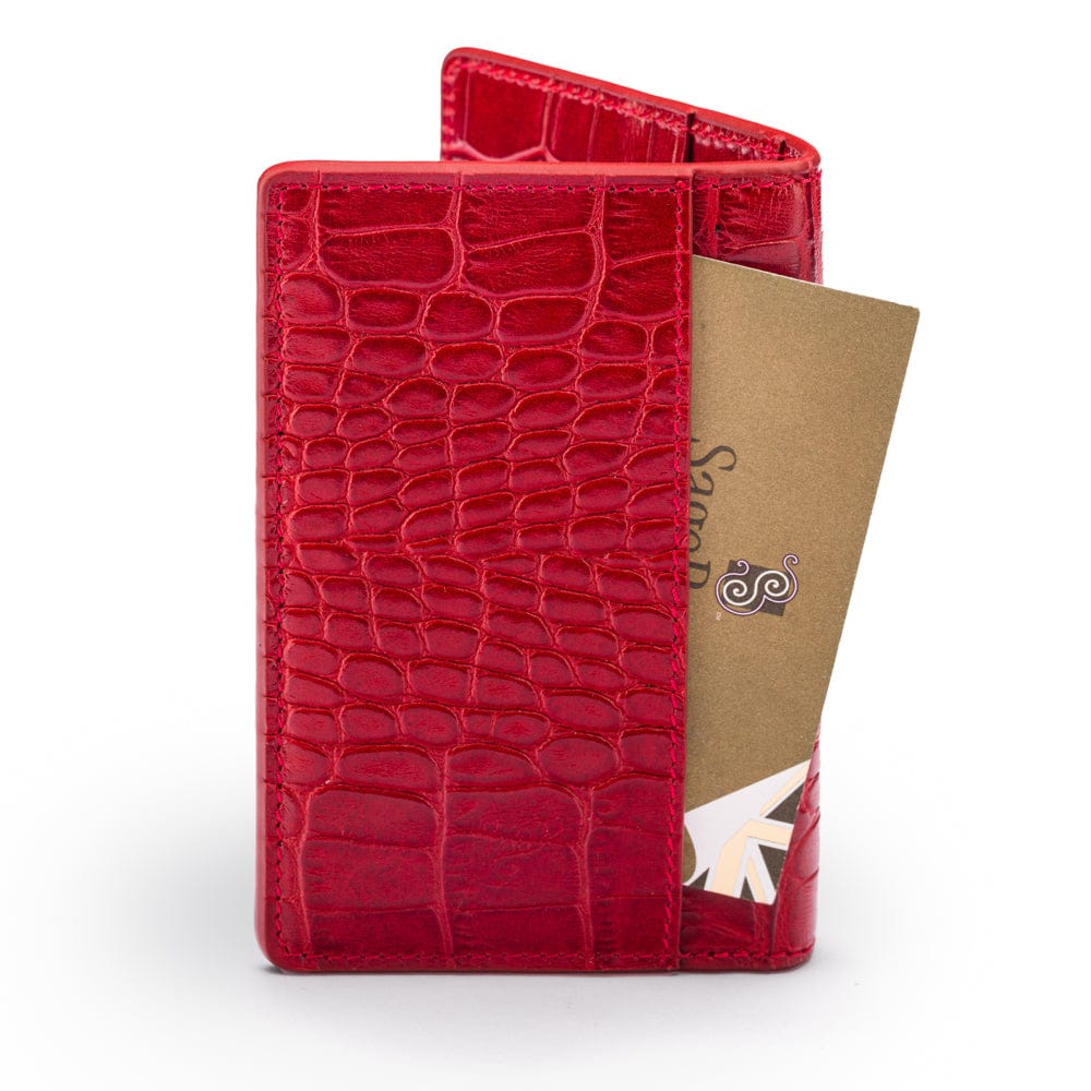 Leather card holder with RFID protection, red croc, back