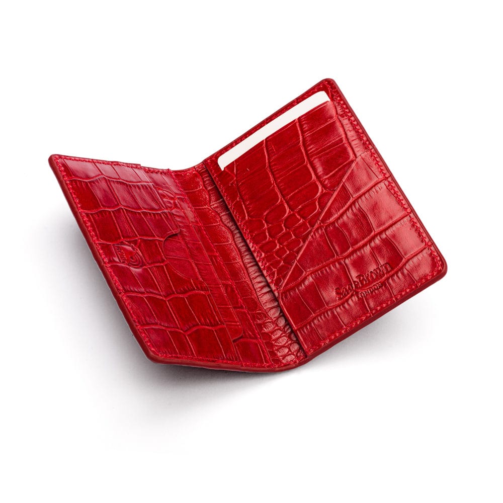 Leather card holder with RFID protection, red croc, interior