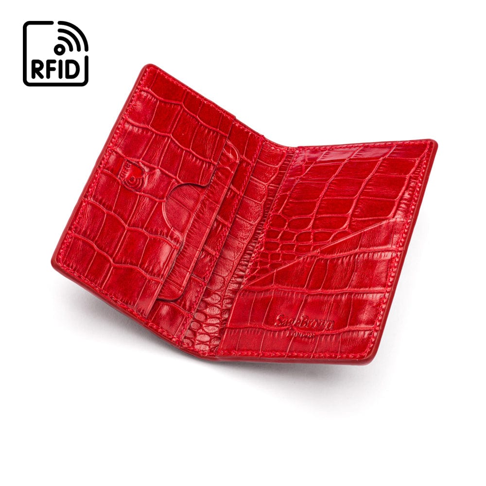 Leather card holder with RFID protection, red croc, inside