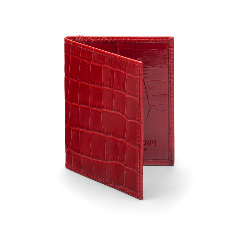 RFID leather credit card holder, red croc, front