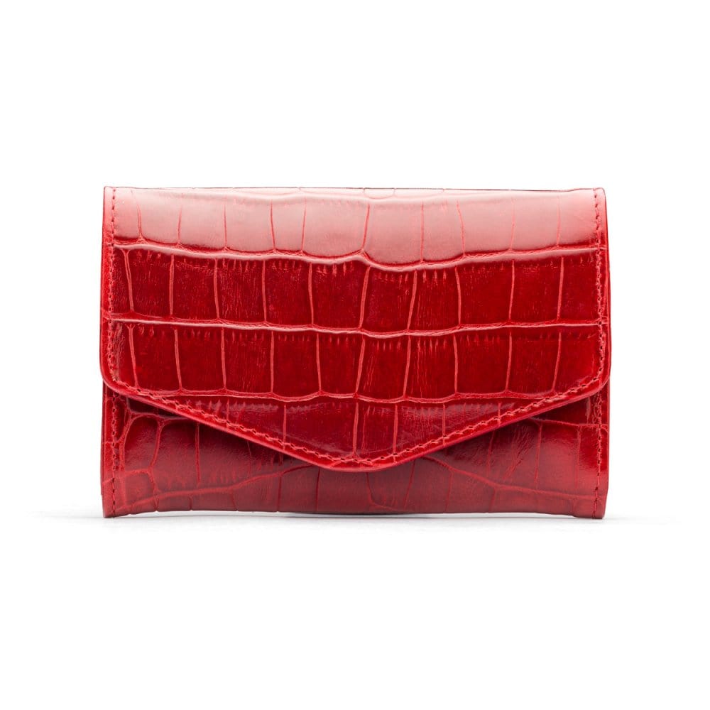 Small leather concertina purse, red croc, front
