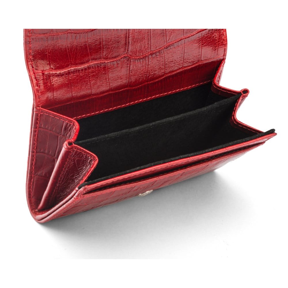 Small leather concertina purse, red croc, inside