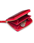 Small leather zip around accordion coin purse, red croc, interior