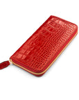 Tall leather zip around accordion purse, red croc, front