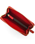 Tall leather zip around accordion purse, red croc, inside