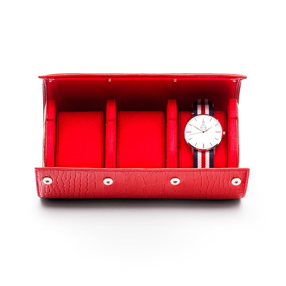 Triple watch roll, red croc, inside