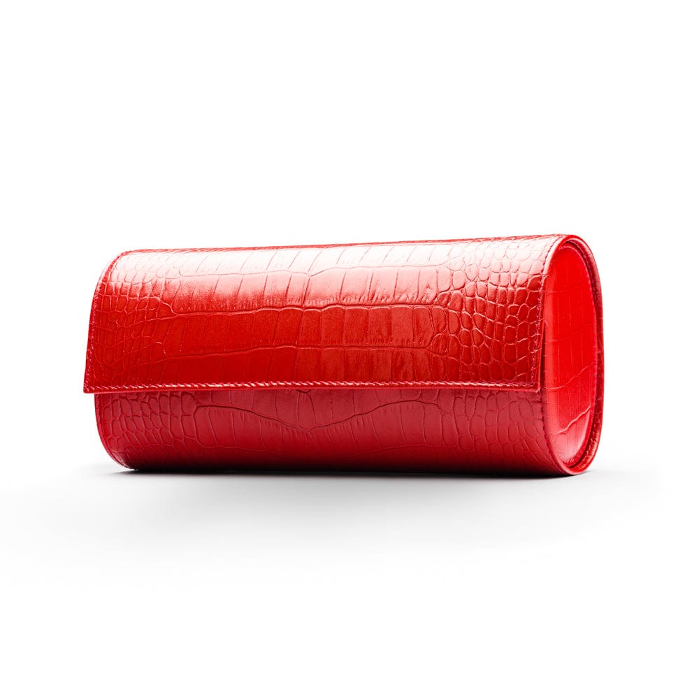 Triple watch roll, red croc, front