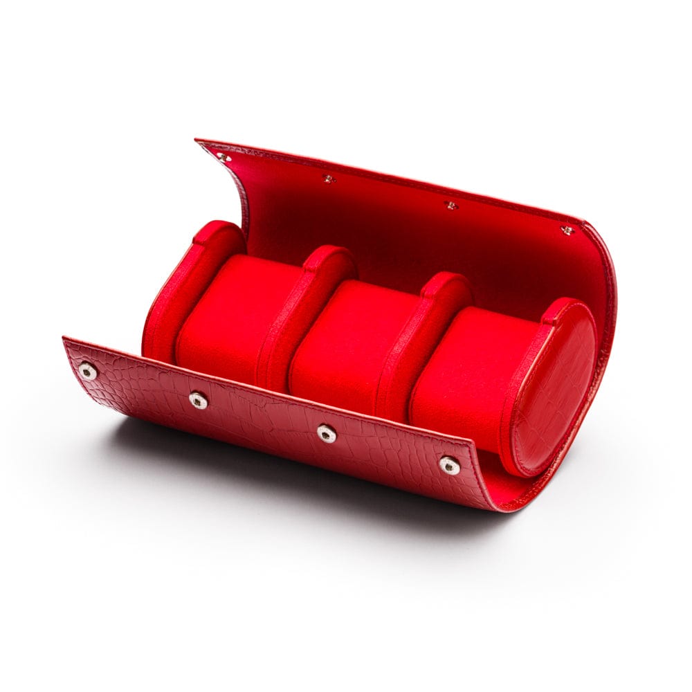 Triple watch roll, red croc, open