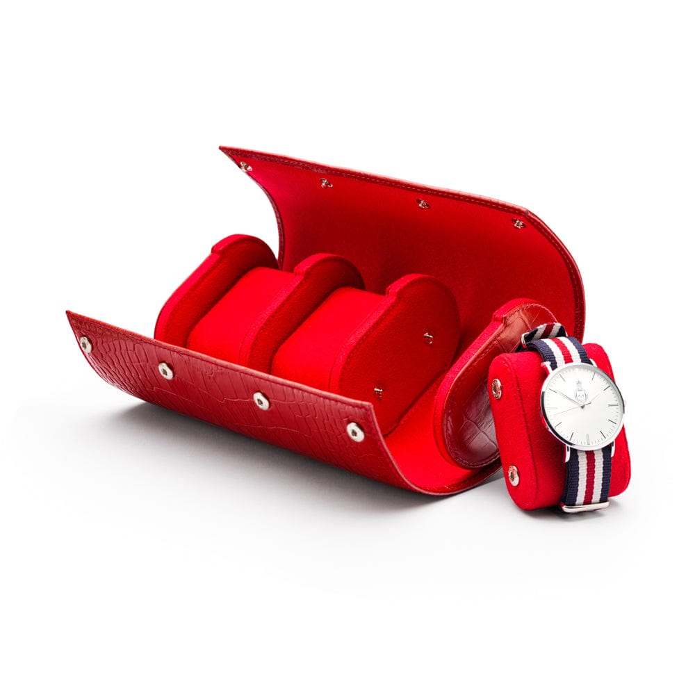 Triple watch roll, red croc
