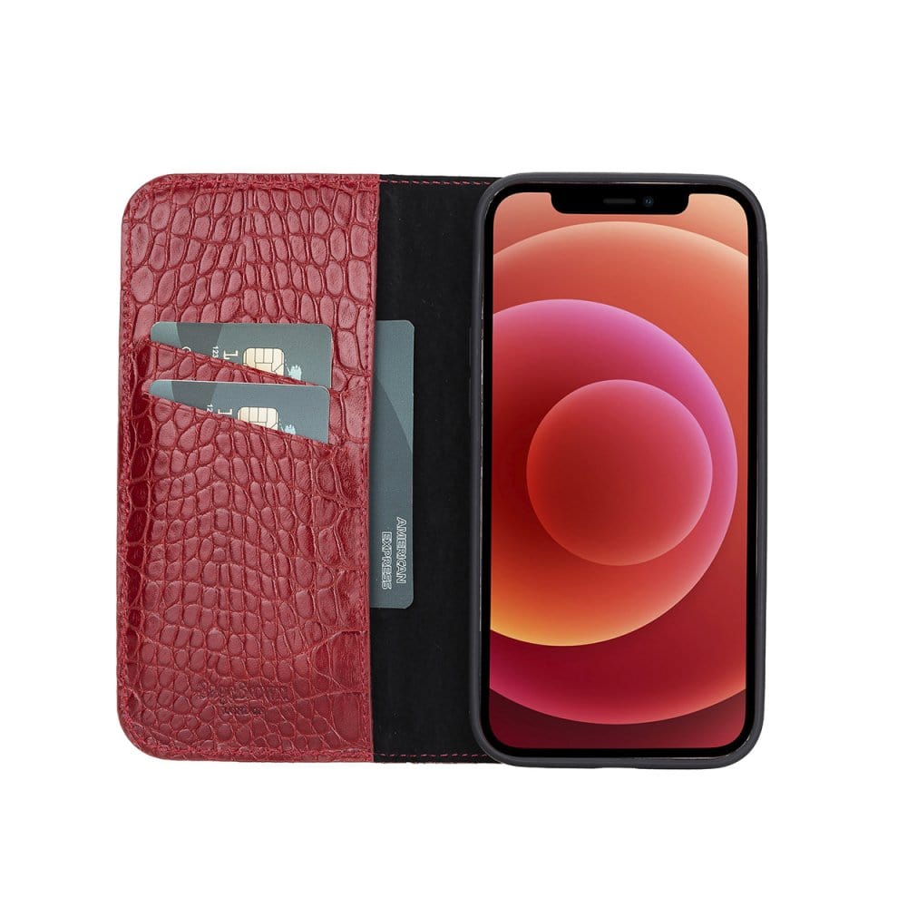 Leather iPhone 12 Pro Max Case, Red Croc SageBrown