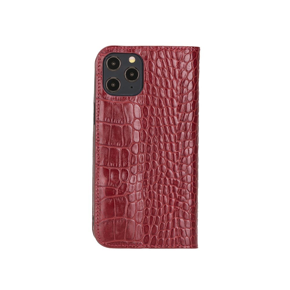 Leather iPhone 12 Pro Max Case, Red Croc SageBrown
