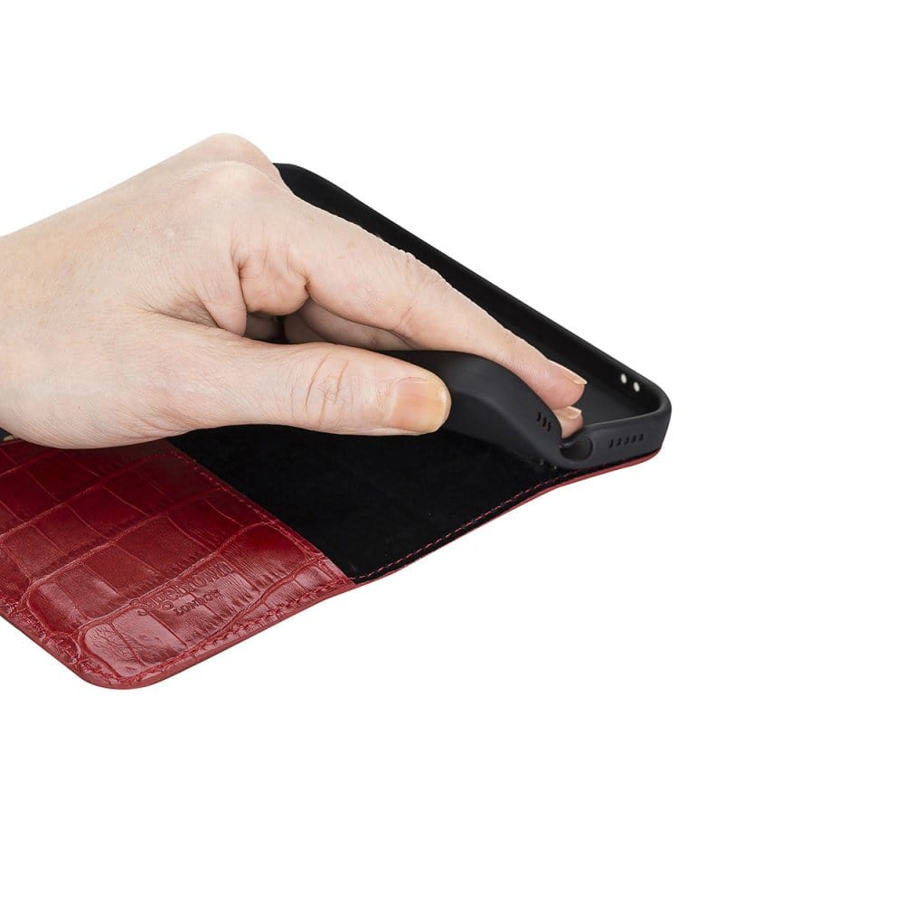 Red Croc With Black Leather iPhone 12 Pro Max Wallet Case