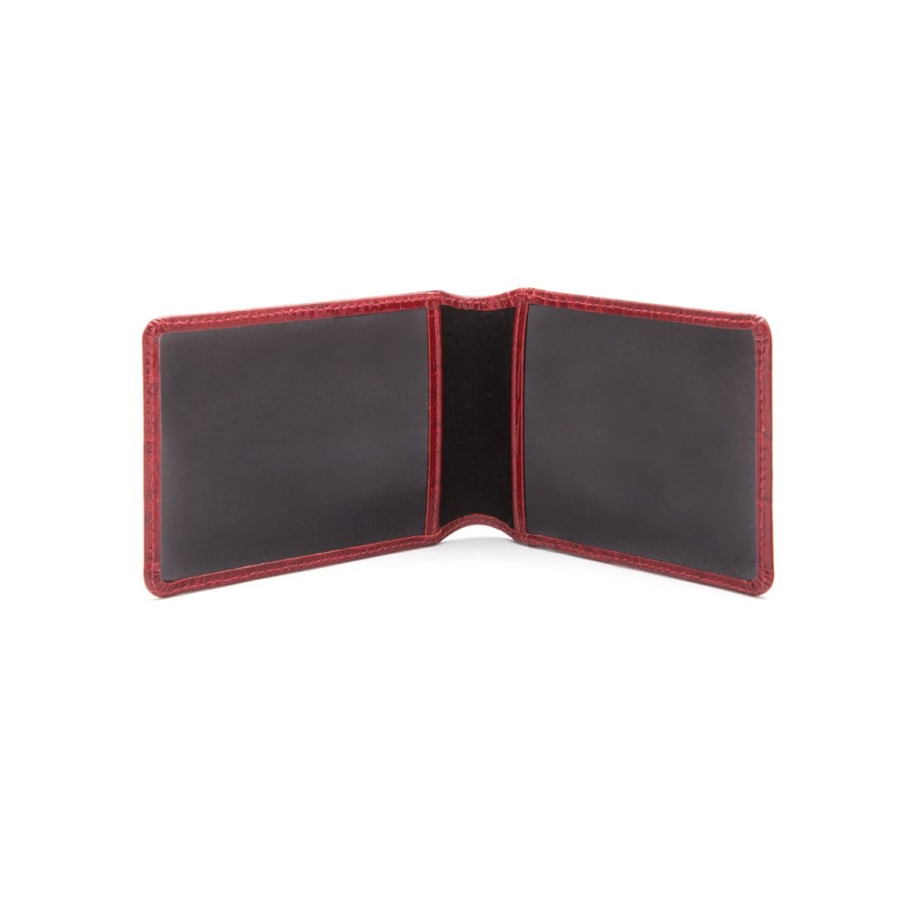 Leather Oyster card holder, red croc, open