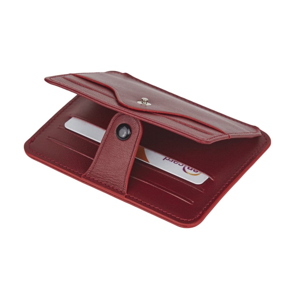 Red Flat Compact Credit Card Wallet With 2 ID Windows, 6CC