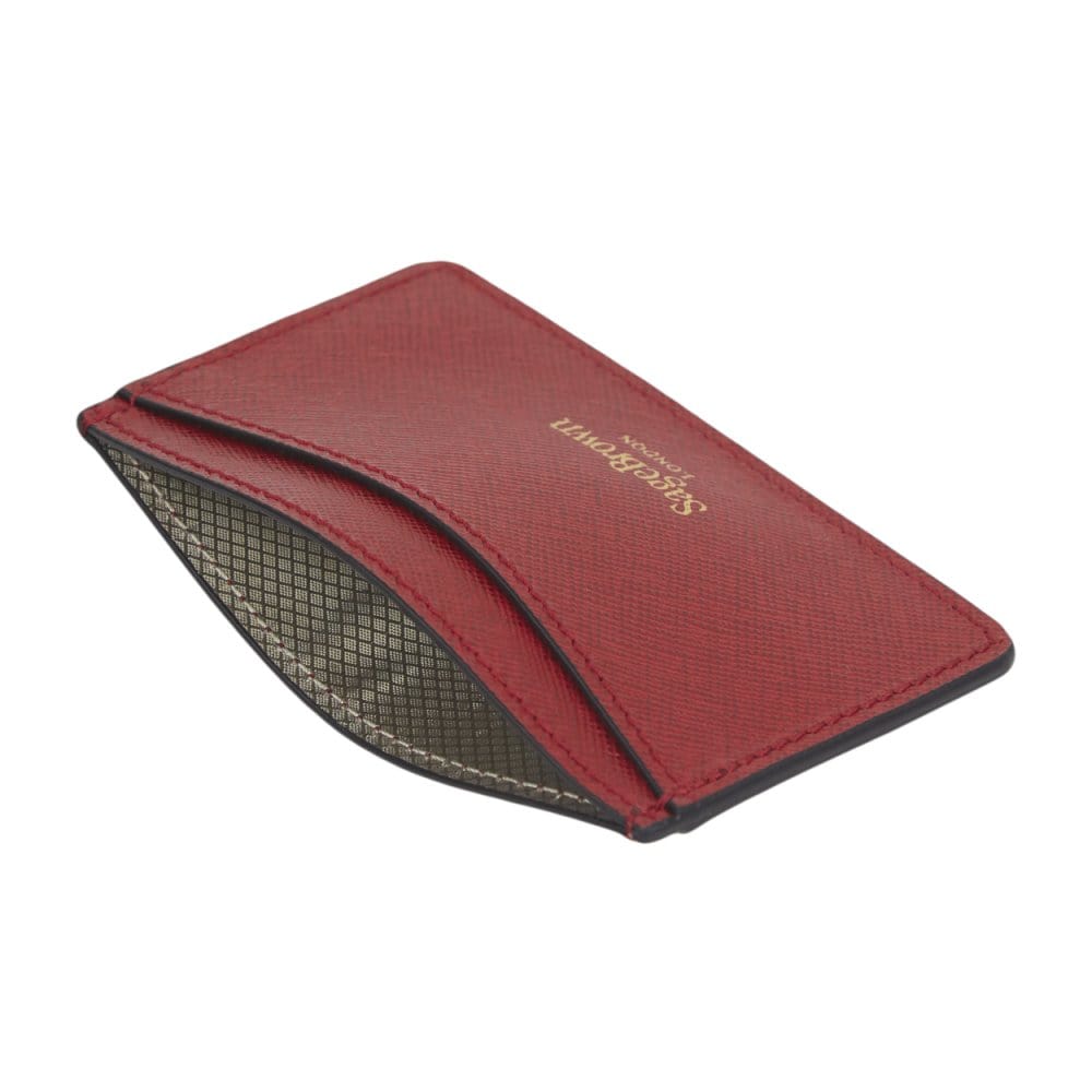 Red Saffiano Flat Credit Card Case With RFID Blocking Lining