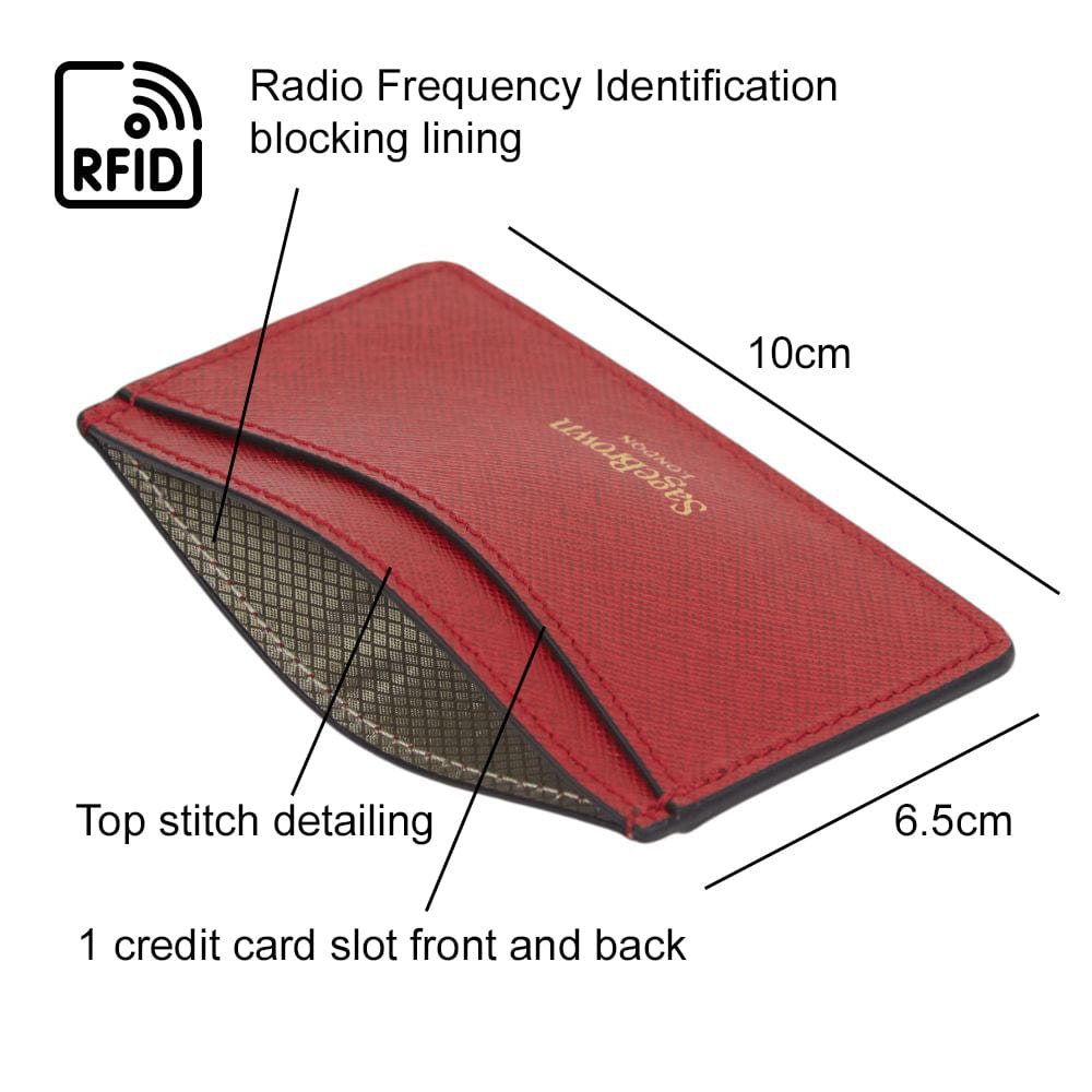 RFID Flat Leather Card Holder, red saffiano, features