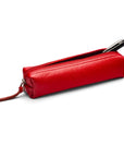 Leather pencil case, red pebble grain, open