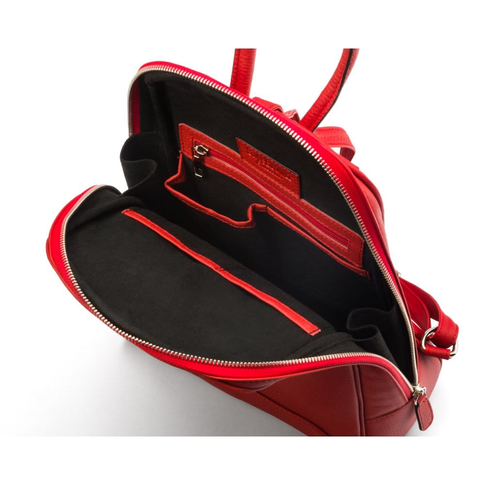 Ladies leather backpack, red, inside