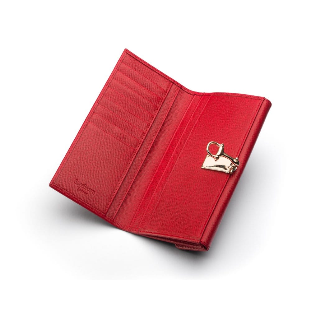 Red Ladies Tall Leather Purse With Brass Clasp 8 CC