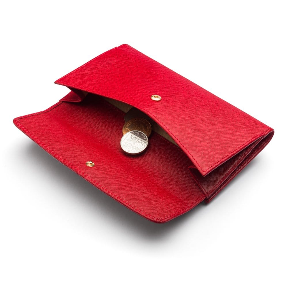 Red Ladies Tall Leather Purse With Brass Clasp 8 CC