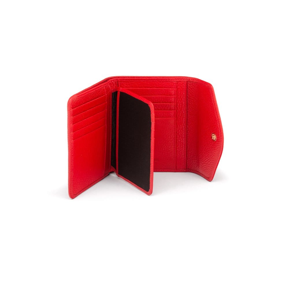 Large leather purse with 15 CC, red, inside