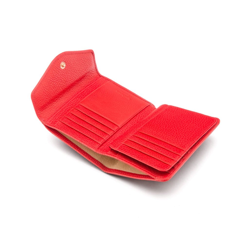 Large leather purse with 15 CC, red, open