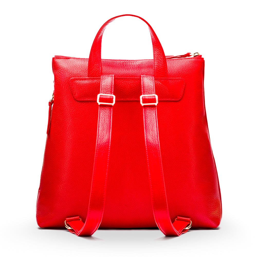 Leather 13" laptop backpack, red, back view