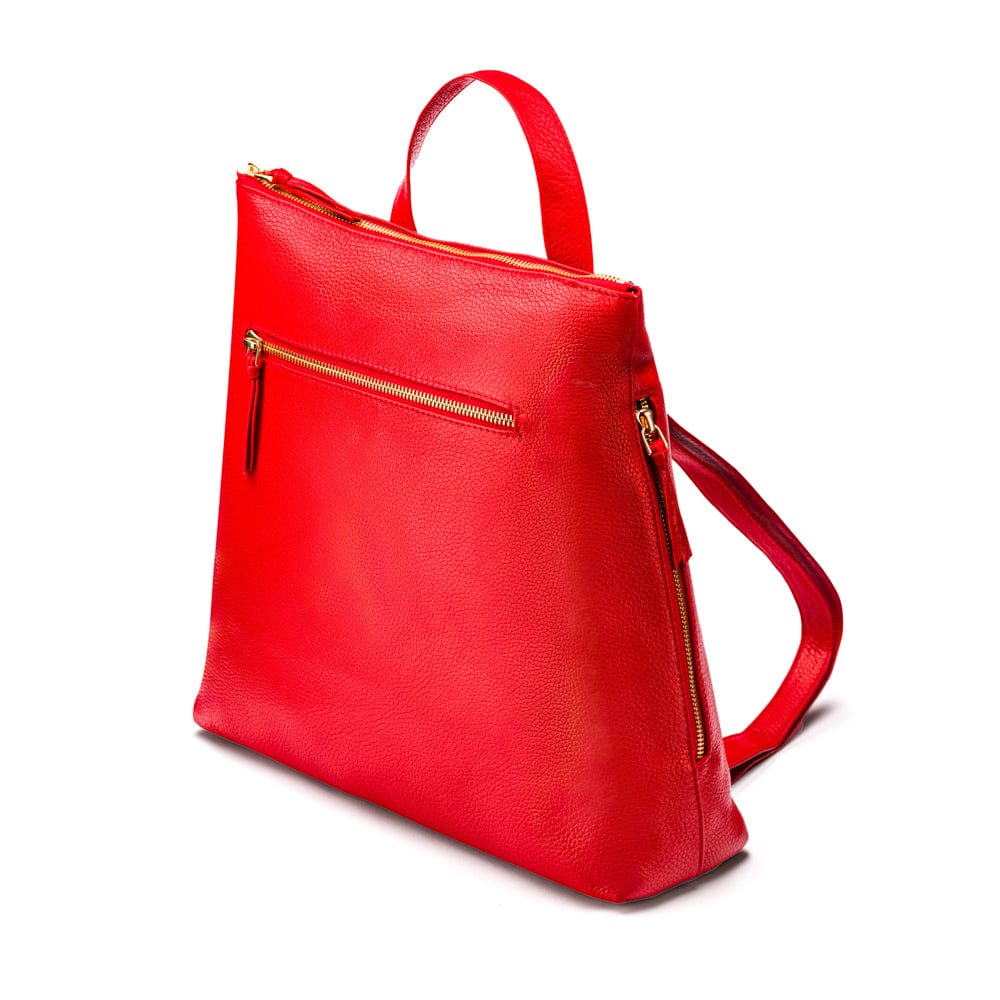 Leather 13" laptop backpack, red, side view