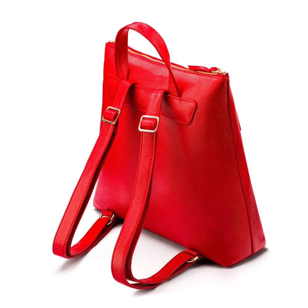 Leather 13" laptop backpack, red, back view