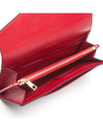 Leather accordion clutch purse with 12 card slots, red saffiano, inside