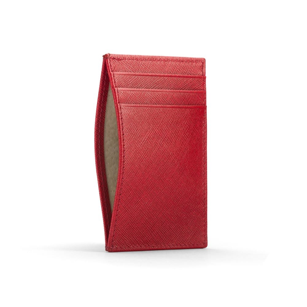 Flat Leather Card Case, Red Flat Card Holders SageBrown
