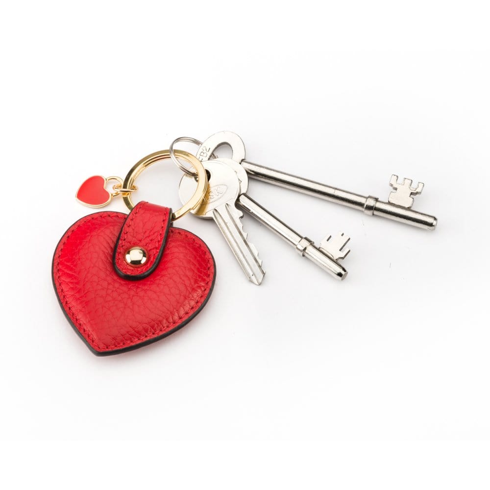 Leather heart shaped key ring, red