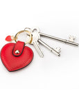 Leather heart shaped key ring, red