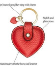 Leather heart shaped key ring, red, features