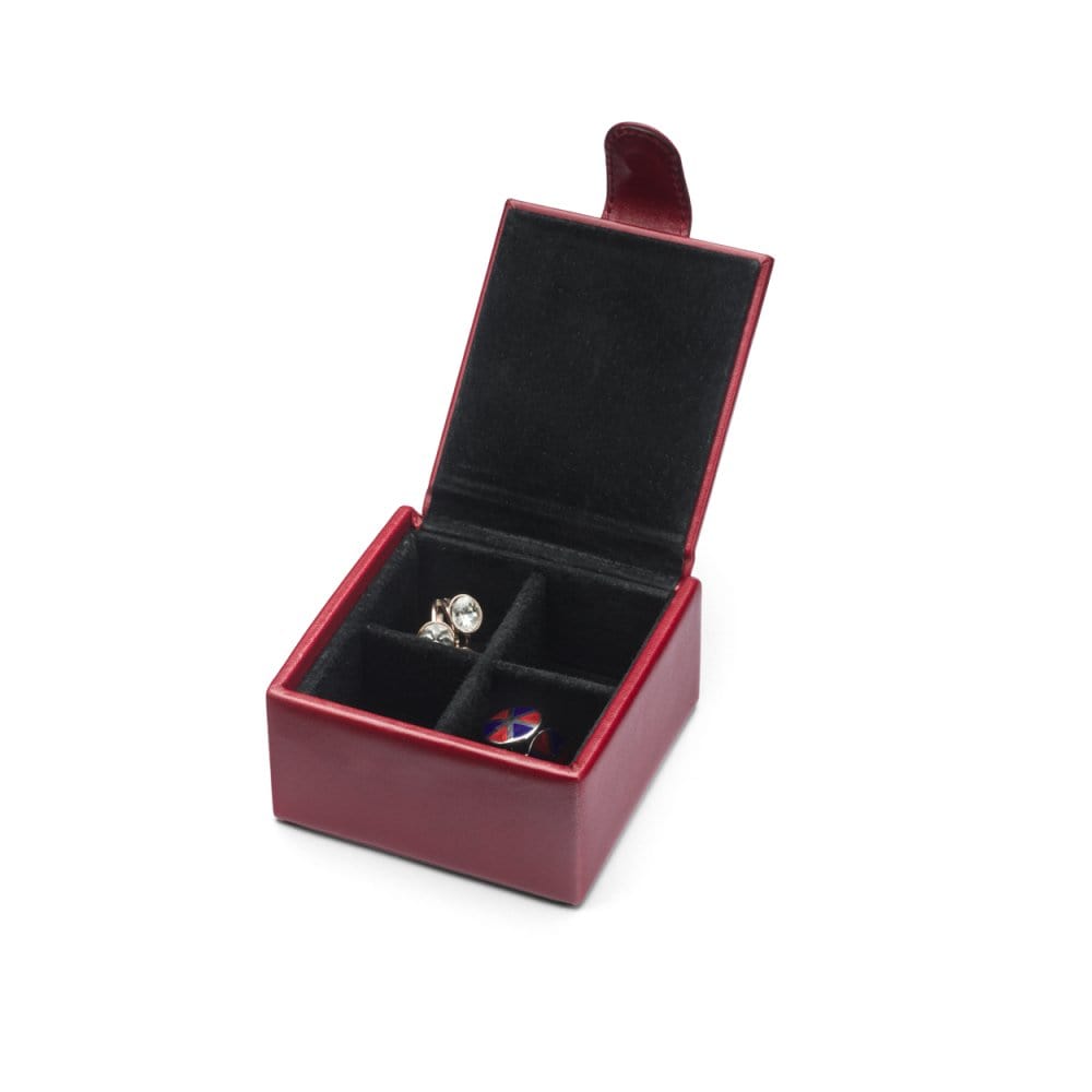 Leather jewellery box, red, open