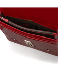 Leather Cambridge satchel briefcase with silver brass lock, red, inside